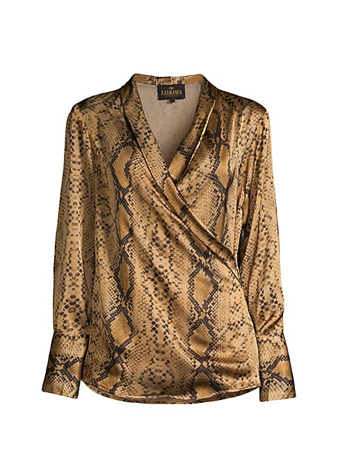 Satin Snakeskin Surplice Top