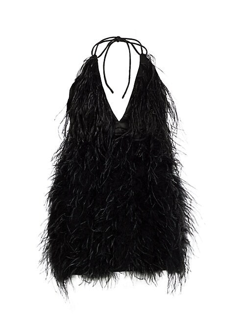 Feathered Halter Mini Dress