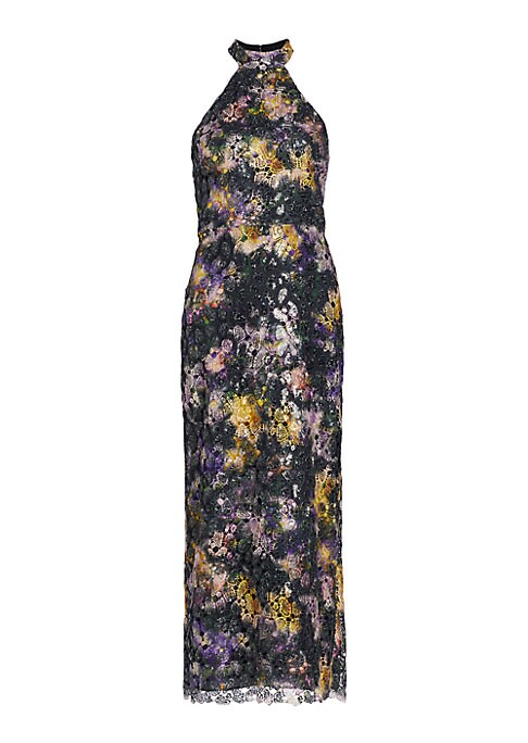 Floral Sequin Halter Dress