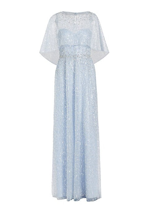 Glistening Lace Cape Gown