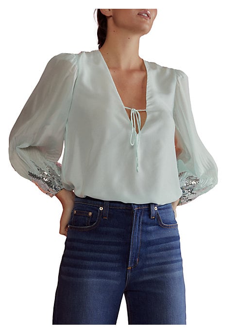 Glimmering Silk Tie Blouse