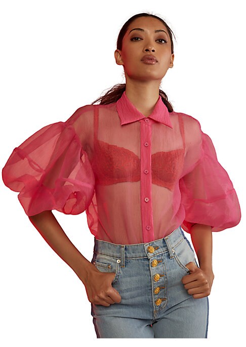 Sheer Balloon Sleeve Blouse