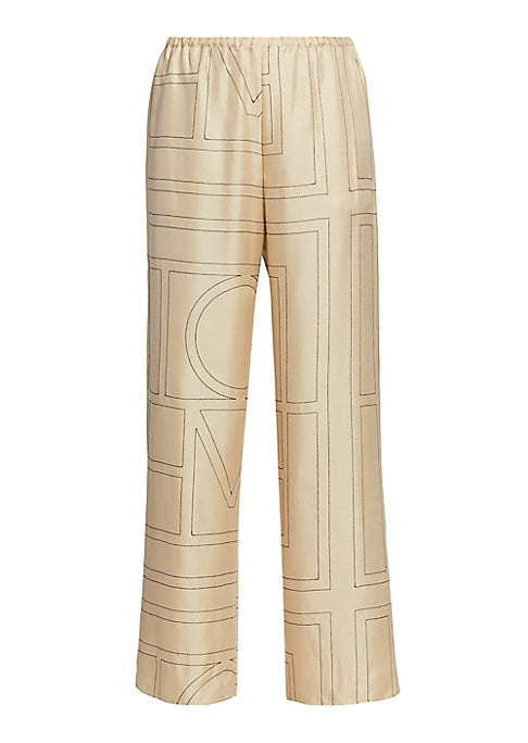 Chic Monogrammed Silk Trousers