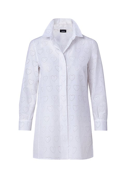 Heart-Embroidered Cotton Blouse