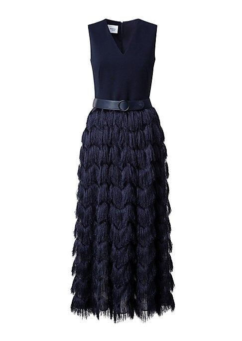 Fringe V-Neck Midi Dress