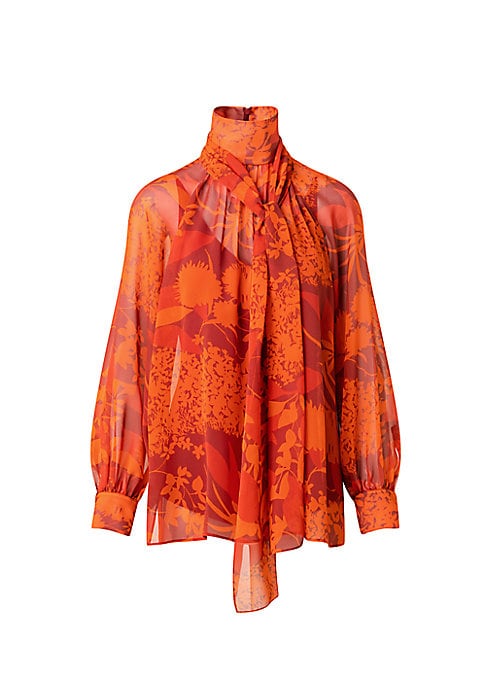 Floral Silk Turtleneck Blouse