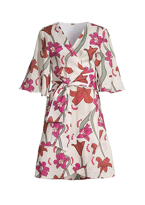 Floral Linen Wrap Dress