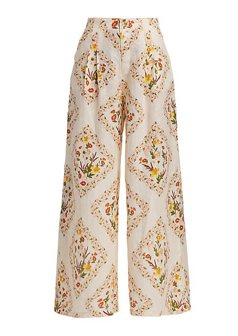 Floral Linen Wide Trousers