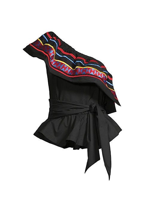 Embroidered Ruffle Peplum Blouse