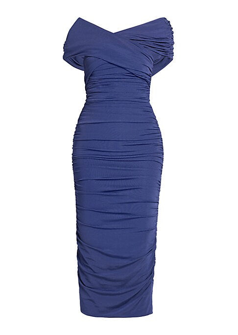 Ruched V-Neck Midi Dress