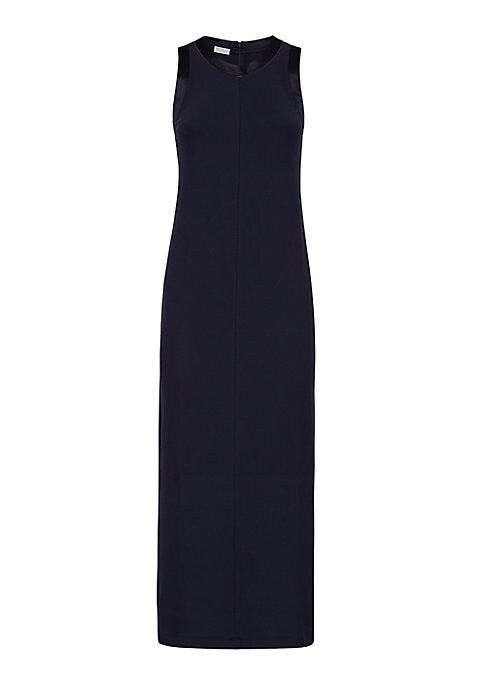 Silk-Trimmed Ribbed Dress