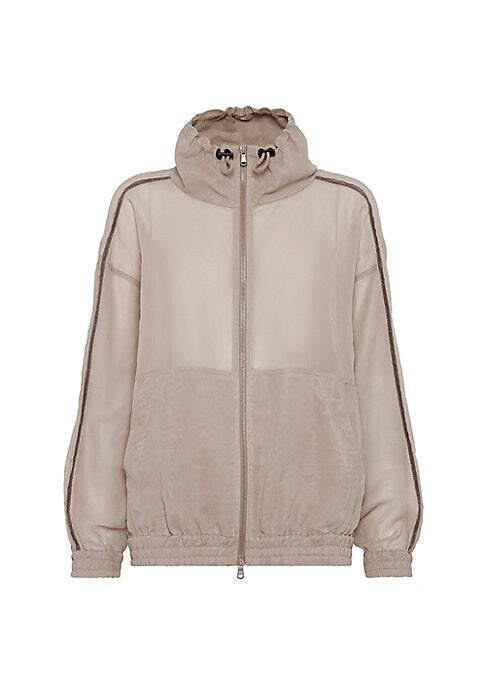Shiny Trim Hooded Sweatshirt