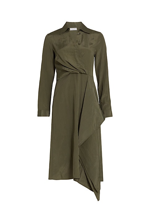 Draped Satin Shirt Dress
