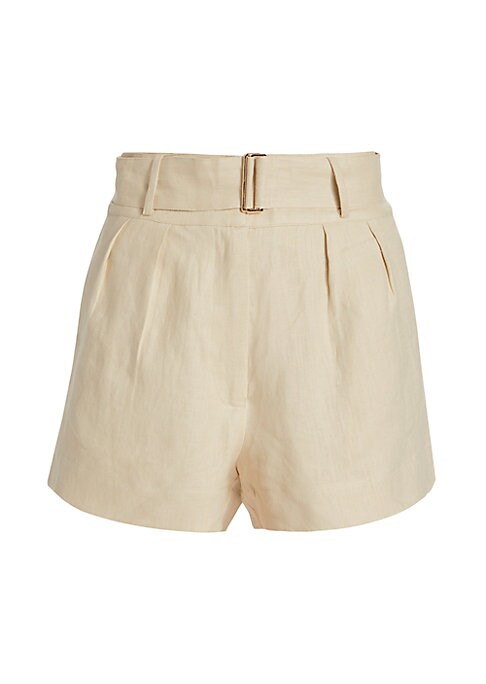 Belted Linen High-Waist Shorts