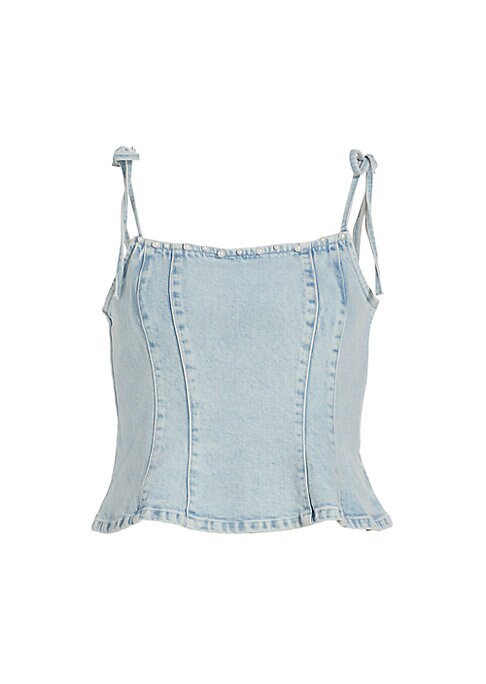 Pearl-Embellished Denim Top