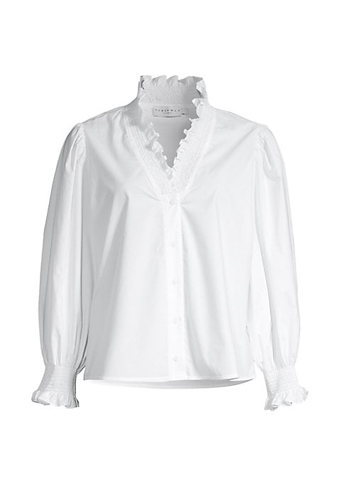 Ruffled Cotton V-Neck Blouse