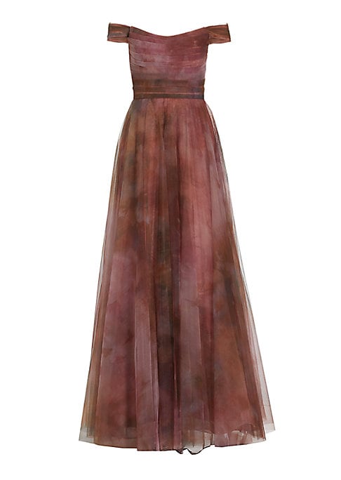 Floral Pleated Evening Gown