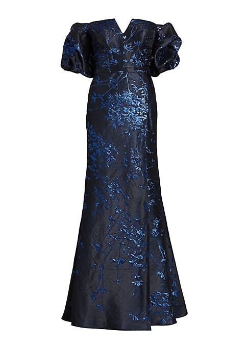 Metallic Puff-Sleeve Gown