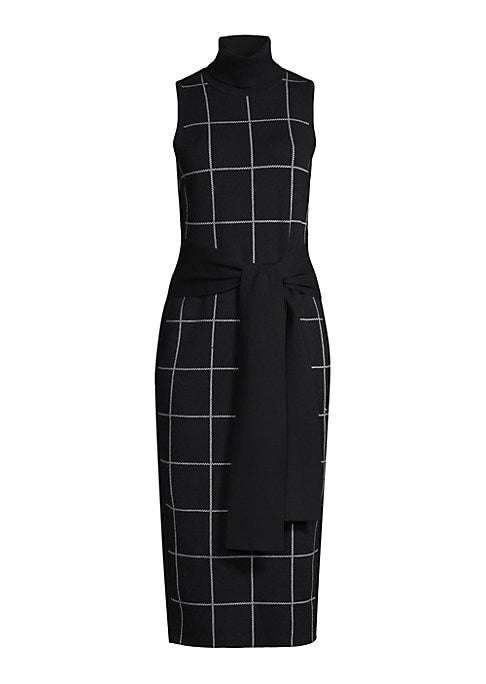 Windowpane Turtleneck Midi Dress