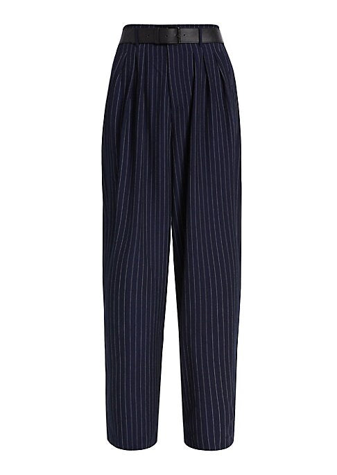 Pinstripe Belted Wide-Leg Pants
