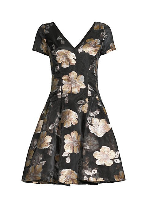 Metallic Floral Flare Dress