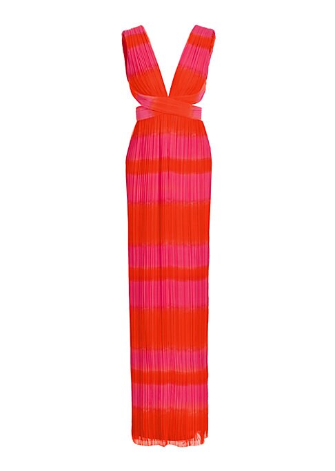 Striped Pleat Glam Gown