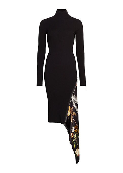 Asymmetric Turtleneck Midi-Dress