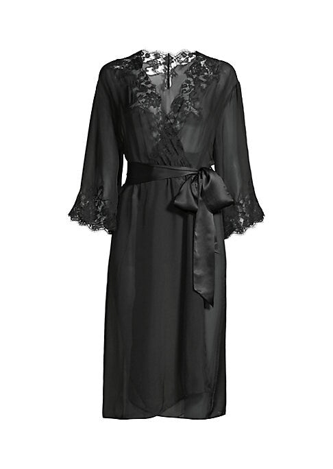 Lace Trim Silk Robe