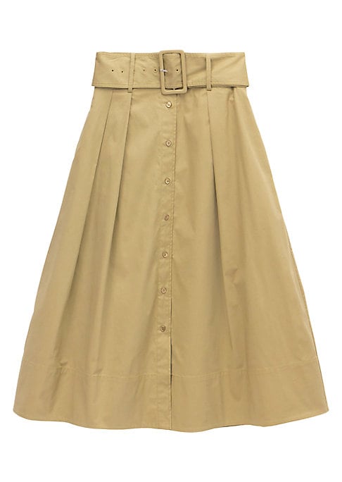 Belted Cotton Midi Skirt