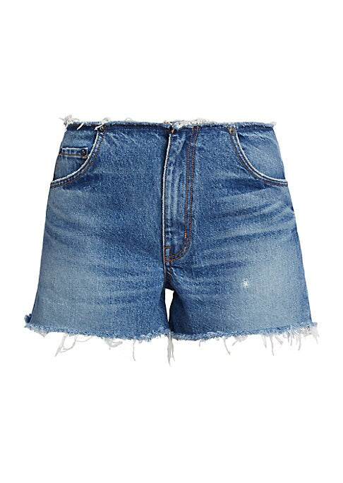 High-Rise Distressed Denim Shorts