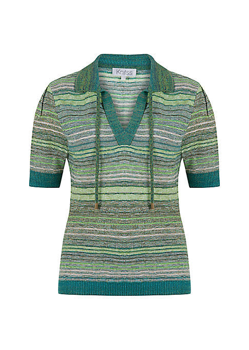V-Neck Striped Polo Top