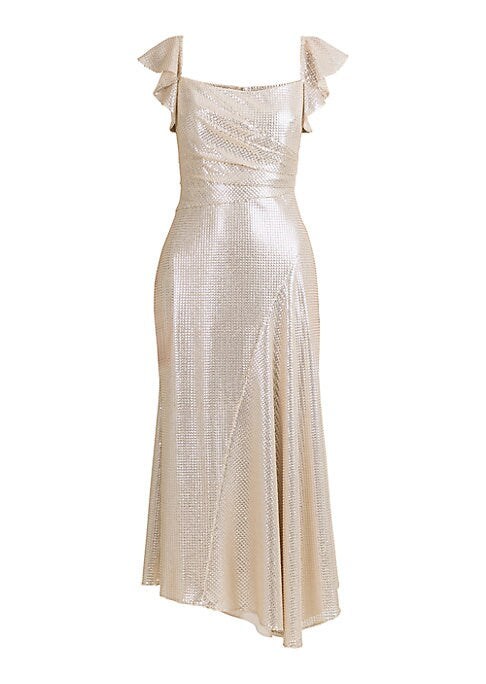 Metallic Flutter Midi Dress
