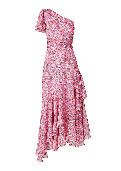 Floral One-Shoulder Chiffon Dress