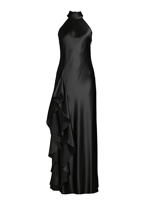 Satin Ruffle Halter Gown