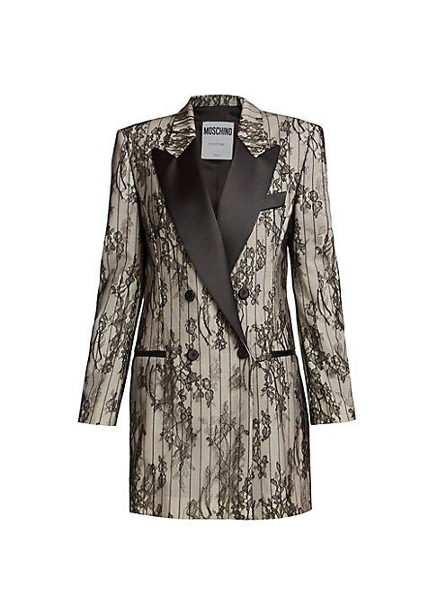Lace-Overlay Blazer Dress