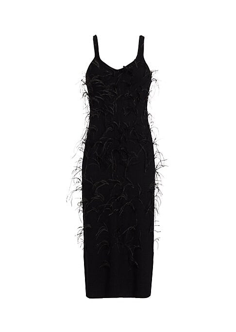 Feathered Elegance Midi Dress
