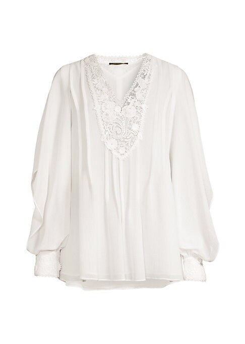 Lace-Trimmed Balloon Blouse