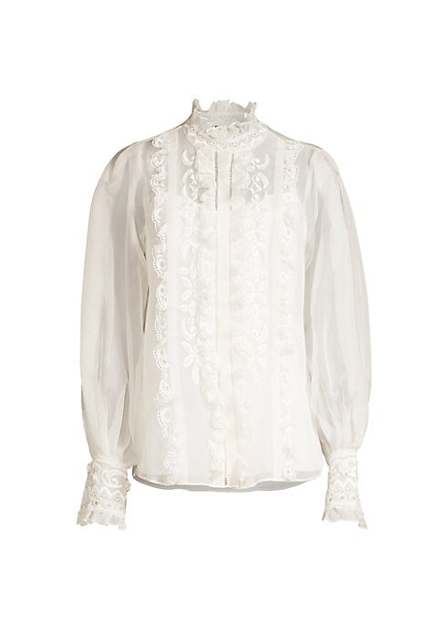 Embroidered Balloon Sleeve Blouse