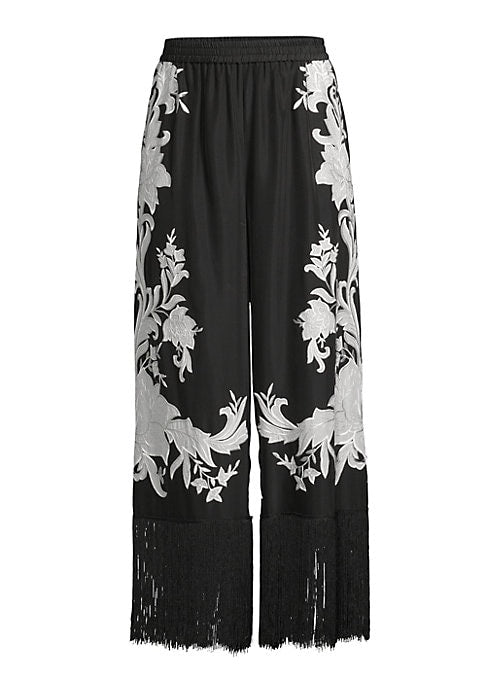 Fringe Silk Embroidery Trousers