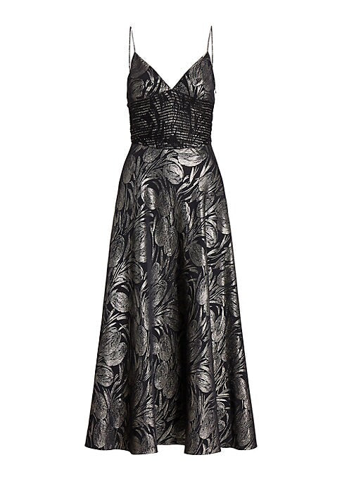 Metallic Floral Midi Dress