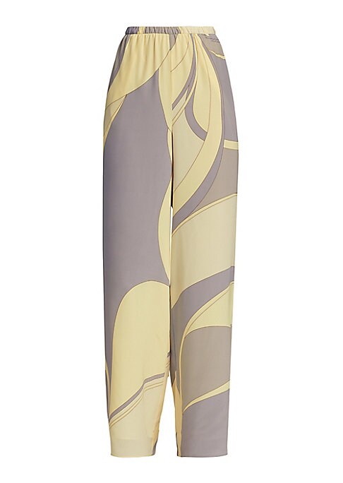 Silk Geometric Pull-On Trousers