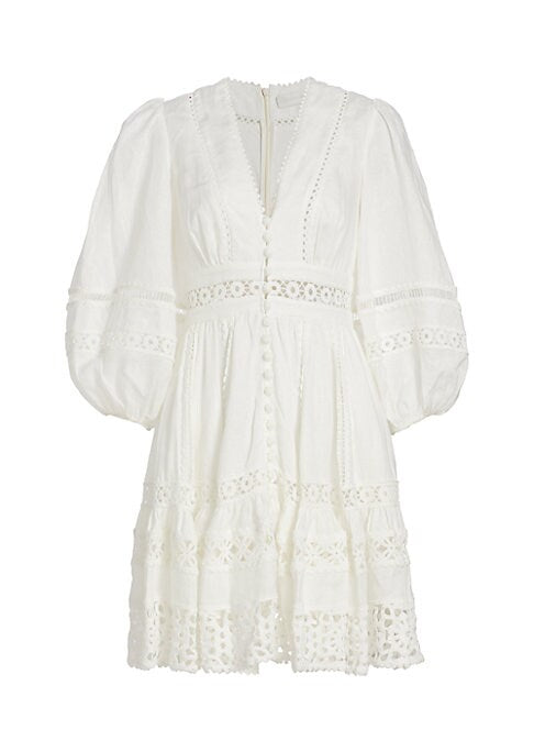 Lace-Trimmed Linen Dress