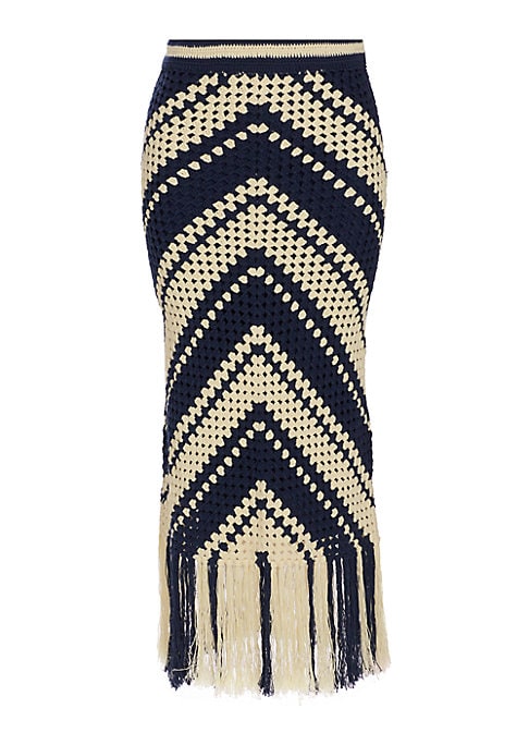 Fringed Chevron Midi Skirt