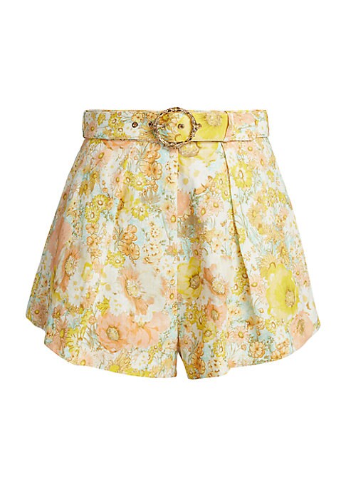 Floral Belted Linen Shorts