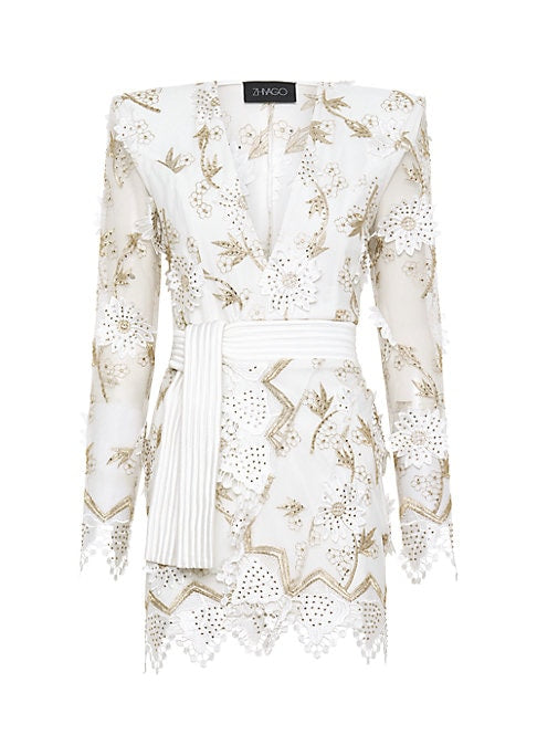 Embellished Lace Wrap Dress