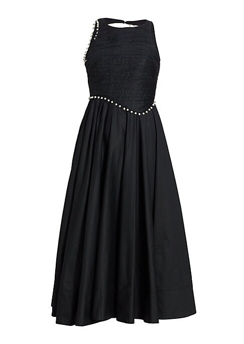 Pearl-Trimmed Fit-and-Flare Dress