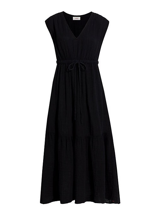 Shirred V-Neck Maxi Dress