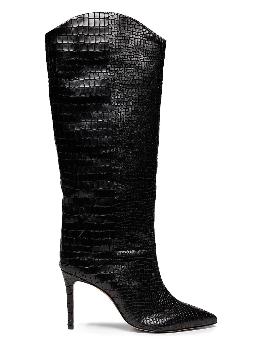 Maryana 90MM Croc-Embossed Leather Stiletto Boots
