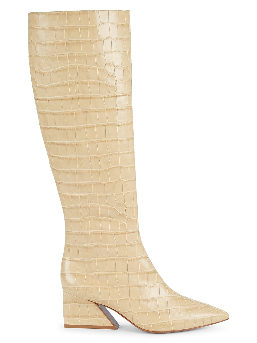 Kyle Point-Toe Croc-Embossed Leather Boots
