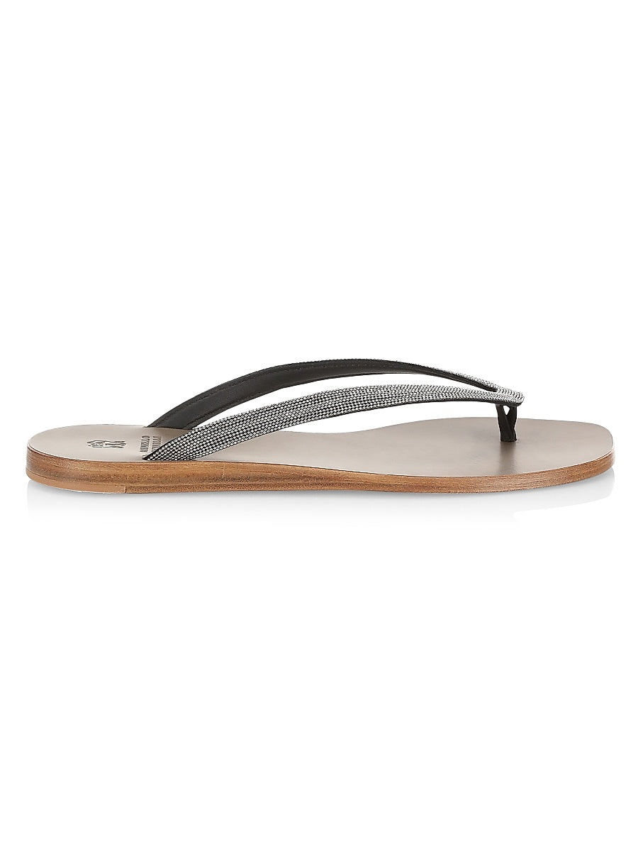 Metallic Leather Thong Sandals